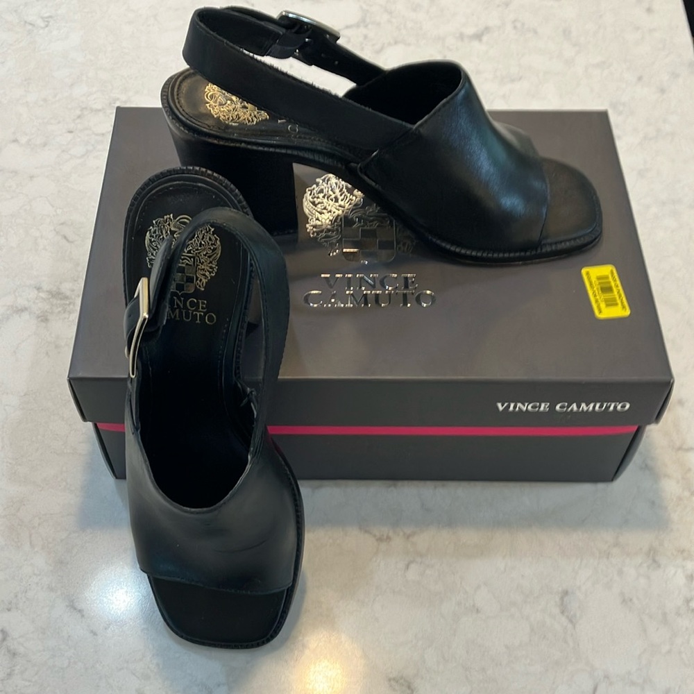 Vince Camuto Womens Brendiza‎ Black Leather Ankle Strap Heels W/Box Sz 7- EUC